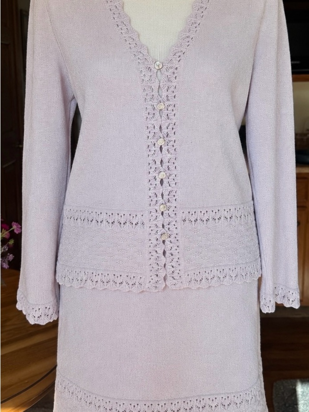 St. John Lavender Crochet-Trim Knit Blazer